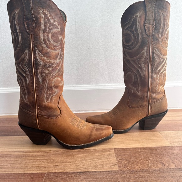 Durango Brown Tan Leather Western Heeled Boots - Picture 3 of 8